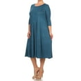 thumbnail image 2 of Women's Casual Loose Fit 3/4 Sleeve Jersey Knit A-Line Solid Midi Dress, 2 of 4