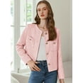 thumbnail image 3 of Long Sleeve Women's Tweed Jackets Business Button Down Casual Cropped Blazer with Pockets, 3 of 6