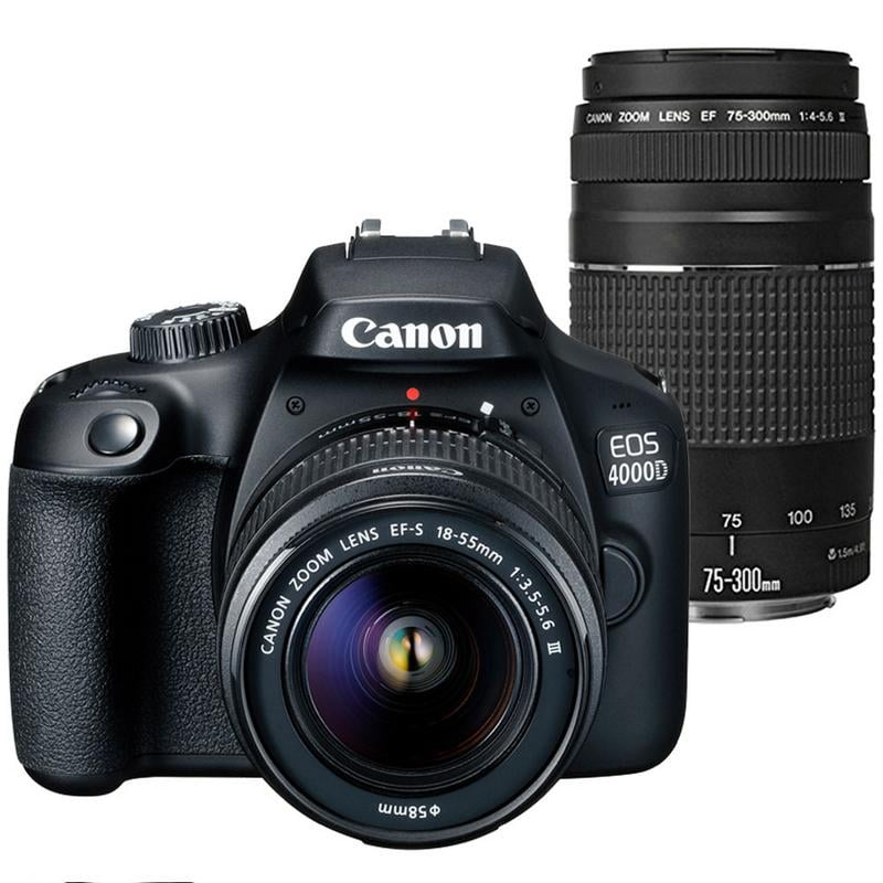 Canon EOS 4000D 18MP DSLR Camera + EF-S 18-55mm and EF 75-300 Lenses ...