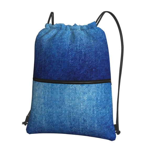 Men Women Denim Blue Sport Gym Water Resistant Sackpack Drawstring Backpack Bag