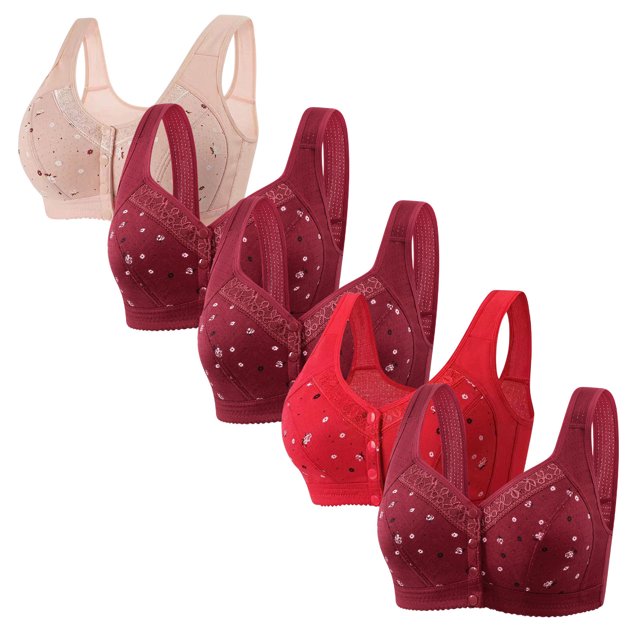 Latrodar Front Closure Bras for Women Bras for Women Pack 5PCS Supportive Bralettes Wireless Plunging Smooth Full Coverage Brassiere with Wide Straps Solid Embroidered Underwear for Lady Running