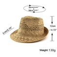 thumbnail image 3 of Men Hand‑Woven Paper Straw Fedora Hat Hollow Knit Sun Hat Wide Brim Breathable Outdoor Beach Travel Vacation Sun‑Shade Head‑Accessory for Adults, 3 of 8