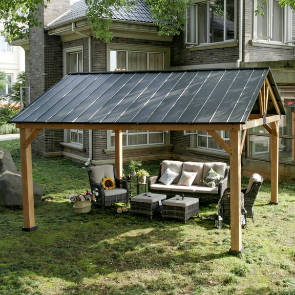 MeetLeisure 15 ft. W x 13 ft. Cedar Solid Wood Patio Gazebo; Gray