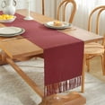 thumbnail image 5 of Burlap Linen Table Runner,Christmas Table Cloth With Tassel Trims For Wedding Party Family Gathering Living Room Dining Table-Yellow-35x200cm 14x79inch, 5 of 6