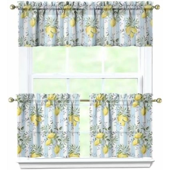 Lemon Kitchen Curtains Valances and Tiers Set for Windows, Vintage Bathroom Window Curtain Valance 3 Piece Sets,Kitchen Decor for Living Room,54"x 24"