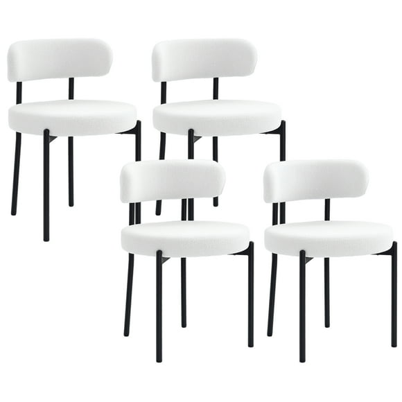 HOMCOM Dining Chairs Set of 4 Kitchen Chairs with Steel Legs, Cream White