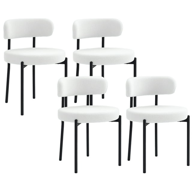 HOMCOM Dining Chairs Set of 4 Kitchen Chairs with Steel Legs, Cream White