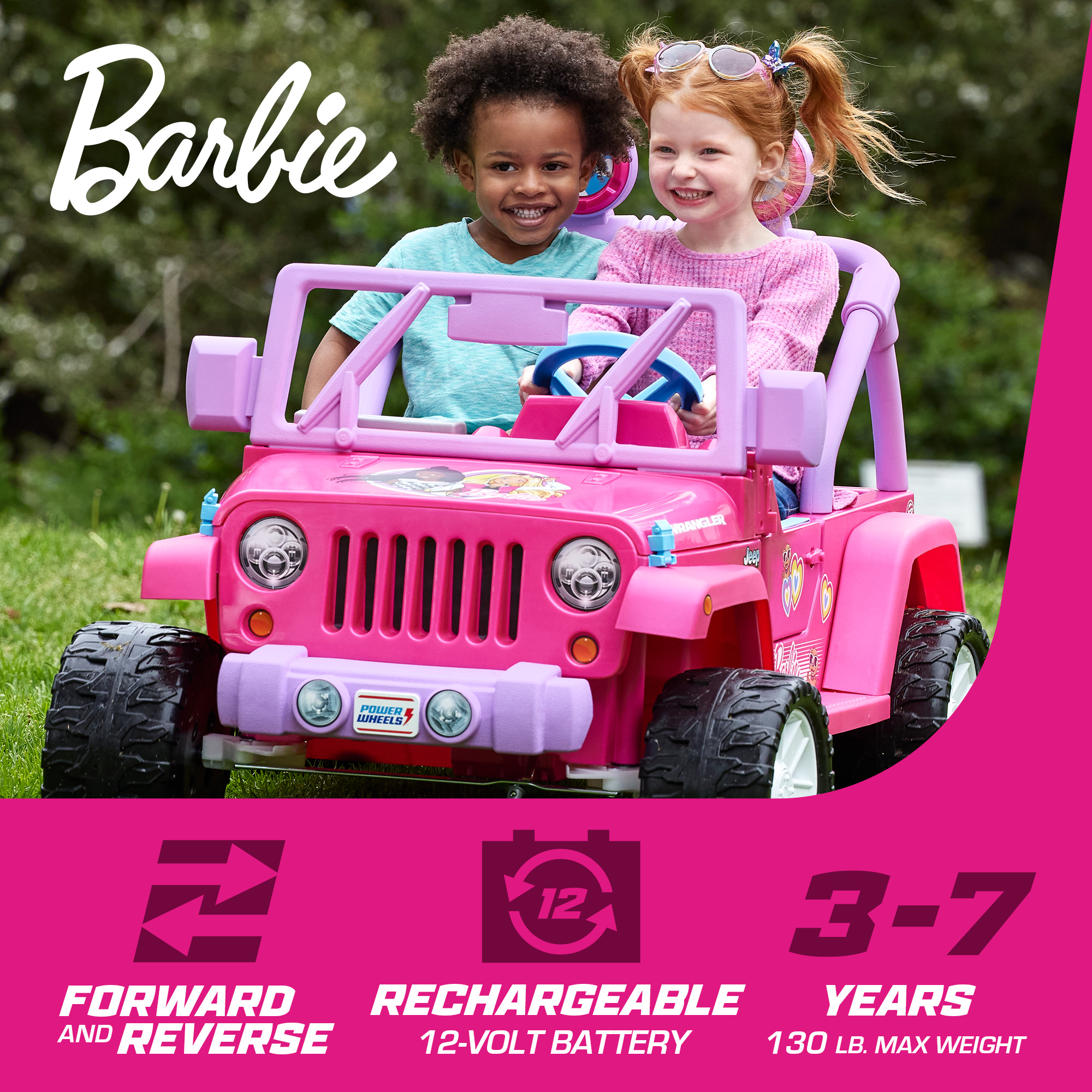 Power Wheels Barbie Jeep Wrangler Ride-on, 12 V, Max Speed: 5 mph - image 3 of 7
