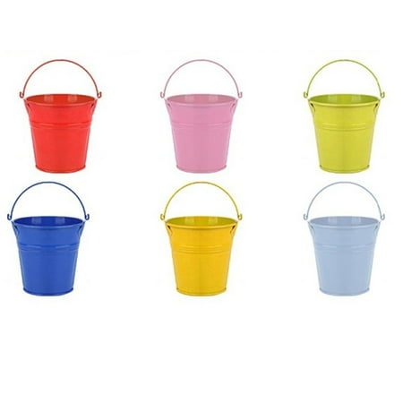 

6 Pcs Iron Hanging Flower Pots Balcony Garden Pots Wall Planters Mini Metal Buckets Flower Holders - 5.6x5.6x4cm (Mixed Color)