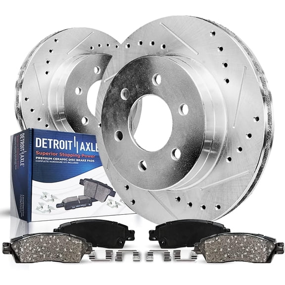 Detroit Axle - 12.20" inch Front Drilled and Slotted Disc Brake Rotors Ceramic Brakes Pads for 2015-2020 GMC Canyon Chevrolet Colorado