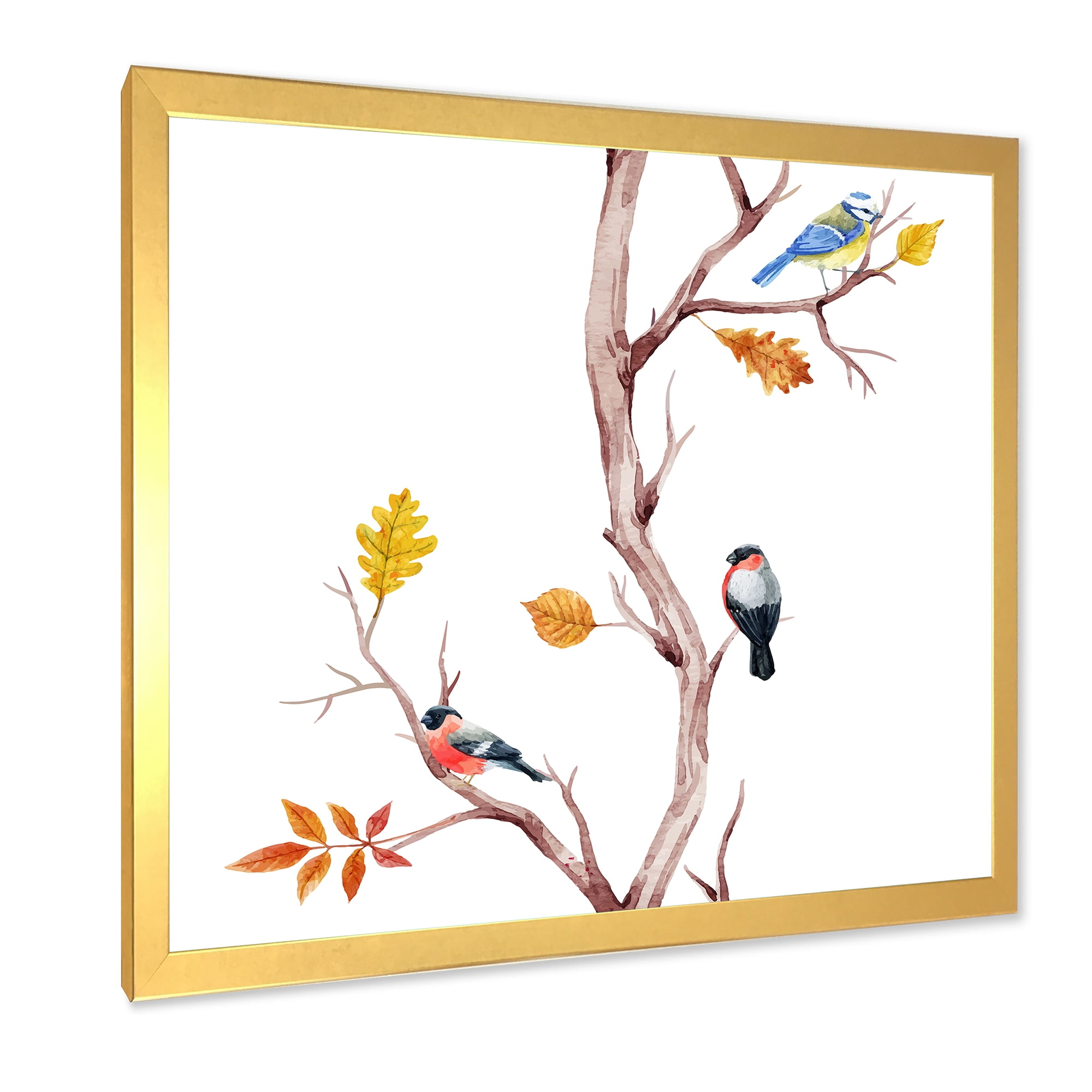 Designart 'Little Birds Sitting On The Tree Branches IV' Traditional Framed Art Print