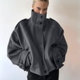 thumbnail image 6 of Women Cropped Trench Coat Zip Up Funnel Neck Short Jacket Oversized Wool Coats Fall Winter Casual Outfits Gray XS, 6 of 7