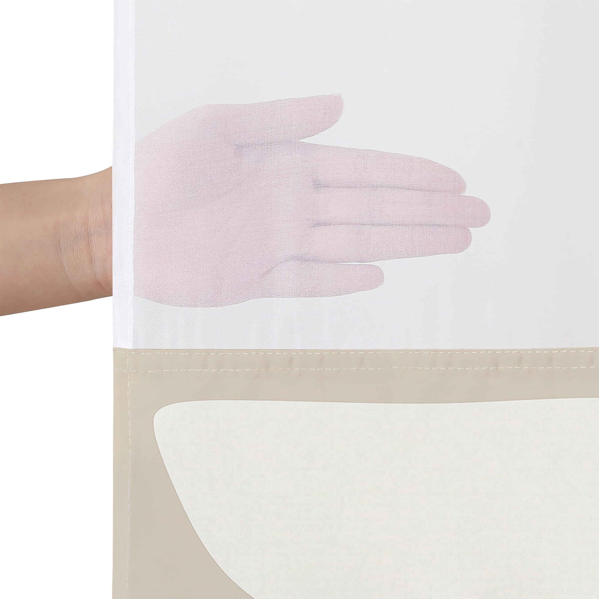 Americanflat 72x75 Hookless Shower Curtain - Abstract Khaki Cream Shower Curtain with Sheer Panel, Snap-In Liner, and Grommets - 100% Polyester