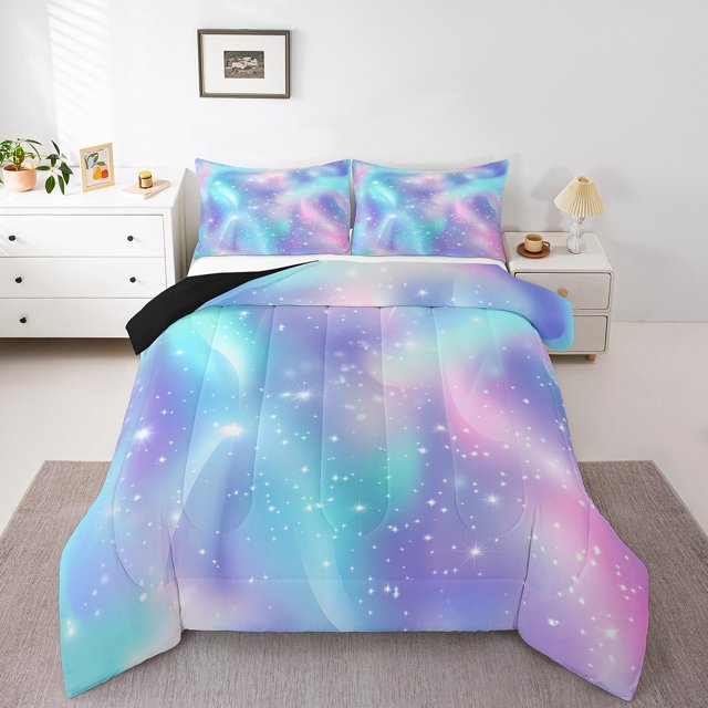 Erosebridal Ensembles de Literie Psychédéliques Galaxie Étoiles Très Grand avec Couette, Insert de Couette Aurore Onirique, Réversible 3 Pcs