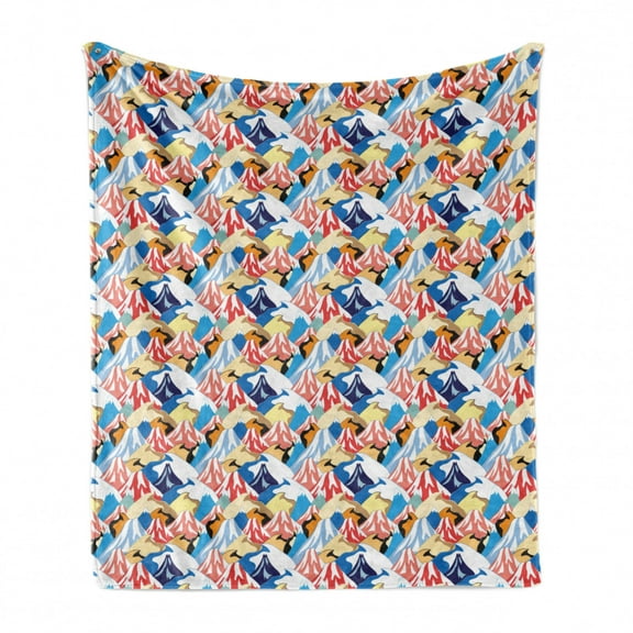 Mountain Soft Flannel Fleece Throw Blanket, Cartoonish Style Adventure Nature Themed Pattern with Colorful Abstract Peaks, Cozy Plush for Indoor and Outdoor Use, 50" x 70", Multicolor, by Ambesonne