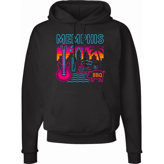 Inktastic Memphis Neon Skyline Beale Street Bbq Music Adult Hoodie Sweatshirt