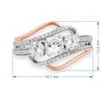 thumbnail image 2 of Jewelili Rose Gold Over Sterling Silver with 5 MM and 4 MM Round Created White Sapphire Three-Stone Engagement Ring, Size 6, 2 of 6