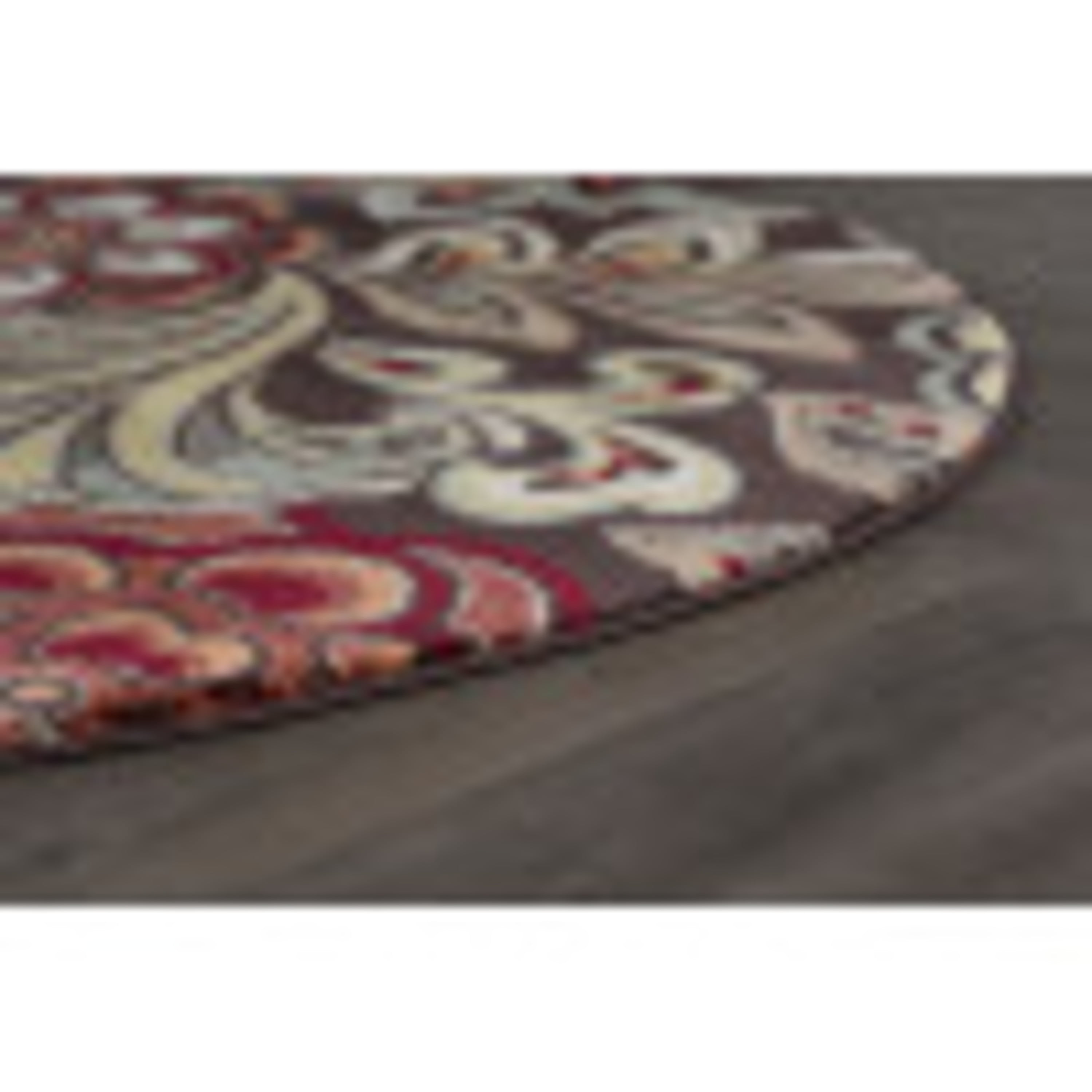 Deco Transitional 5' Round Brown and Red Polypropylene Indoor Area Rug
