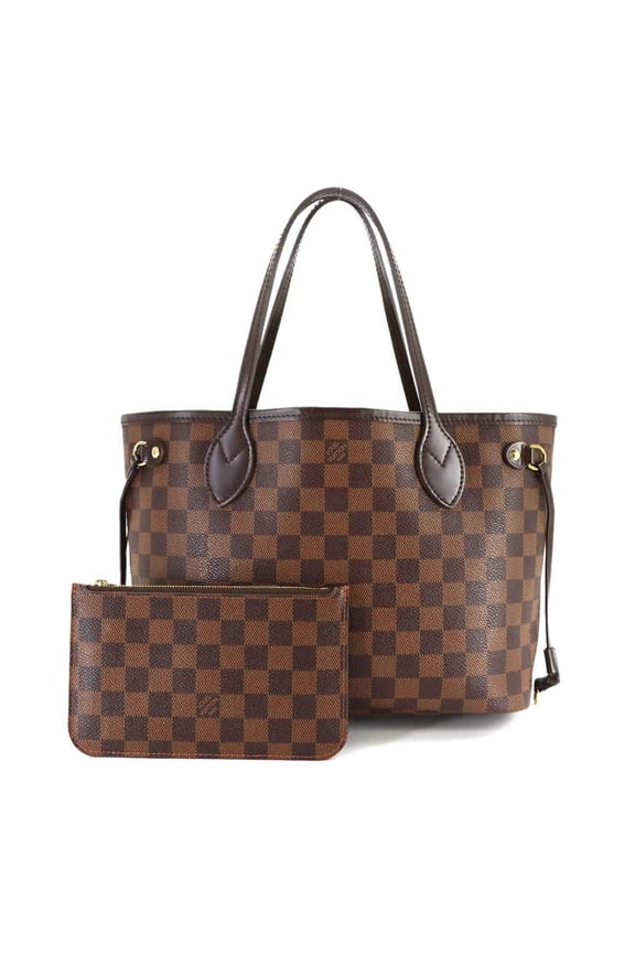 Pre-Owned Louis Vuitton Damier Neverfull PM Tote Handbag, Ebene, N41359, Gold Hardware, Brown.