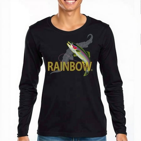 Men s Black Long Sleeve Fishing Shirt with Rainbow Graphic & Gold RAINBOW Text for Anglers