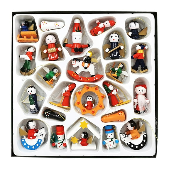 Tkrady Christmas Ornaments-Christmas Decorations Christmas Gift Box Set Of 24 Wooden Pendants Christmas Tree Ornaments