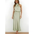thumbnail image 1 of Elegantes vestidos de noche largos de satén con cuello halter y sin mangas para mujer, 1 of 7