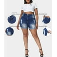 thumbnail image 5 of Gocolloa Womens Plus Size Jean Shorts Stretchy High Waisted Distressed Fold Hem Denim Shorts Bamboo Royal Blue 26W, 5 of 5