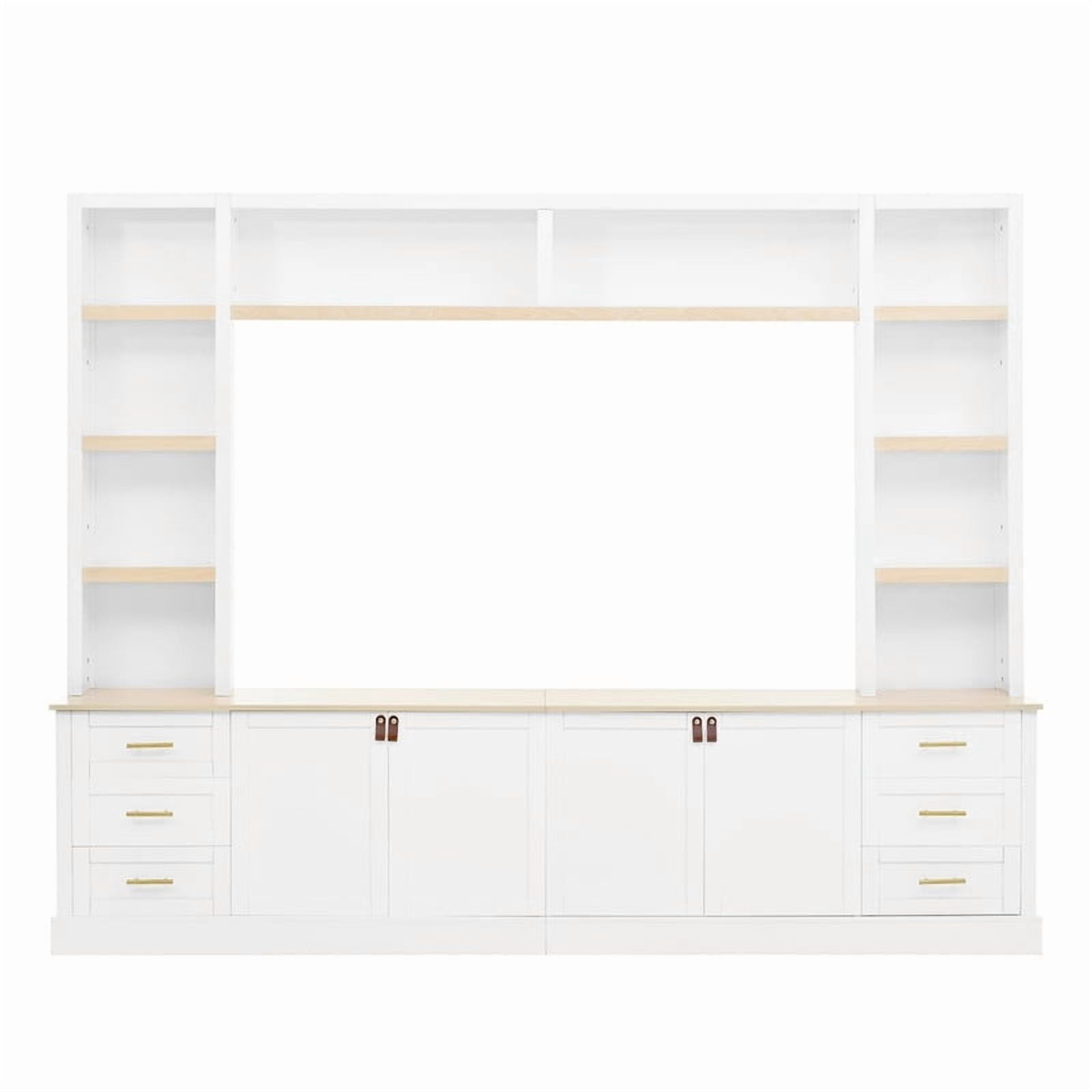 4-Piece Entertainment Center with Bookshelves for TV Up to 75", 102.3"W Farmhouse TV Stand with 6 Drawers and Adjustable Shelves for Living Room