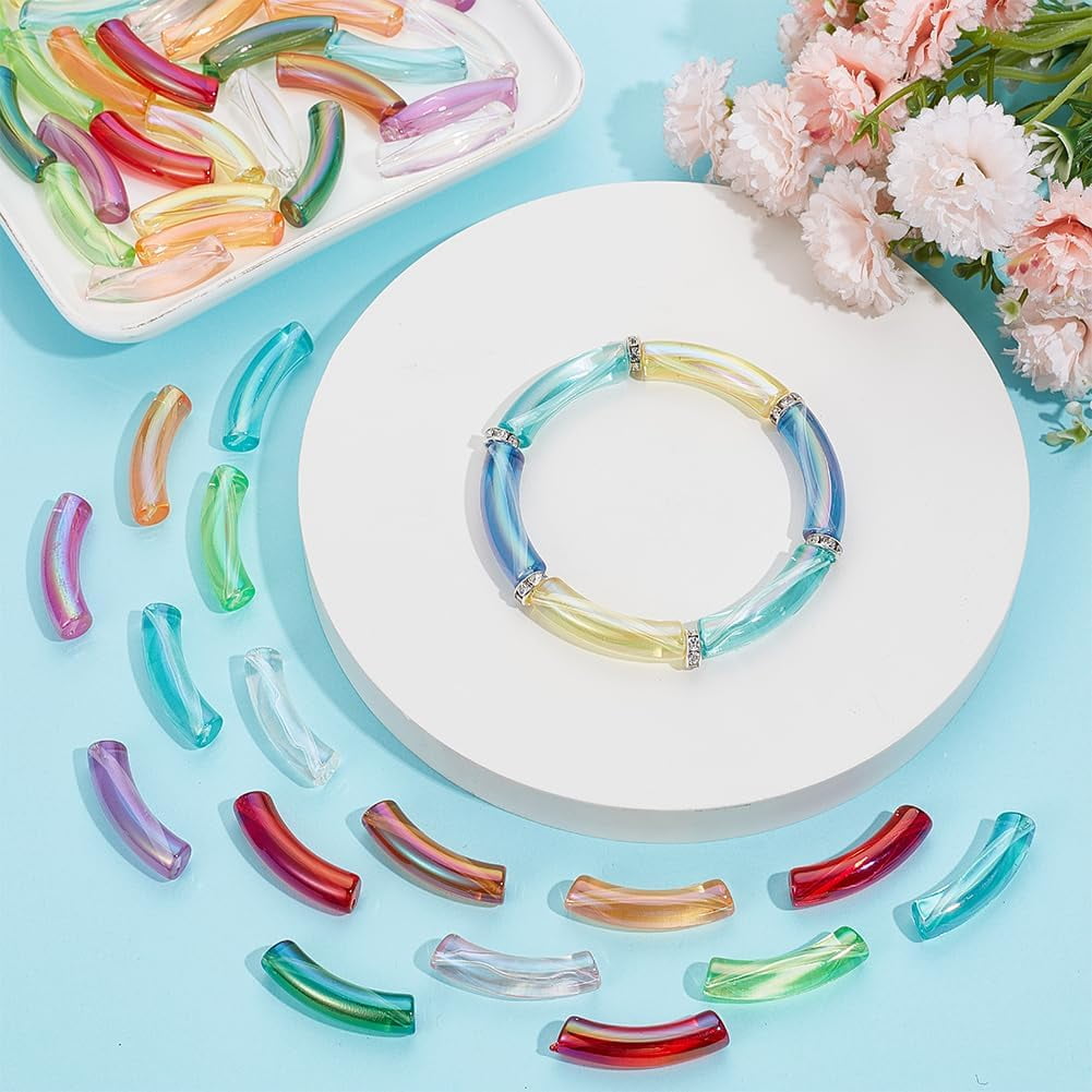 DIY Acrylic Tube & Brass Rhinestone Beads Jewelry Making Kits Mixed Color Beads: 8~33x8~10x3.5~8mm Hole: 1.6~2mm 240pcs