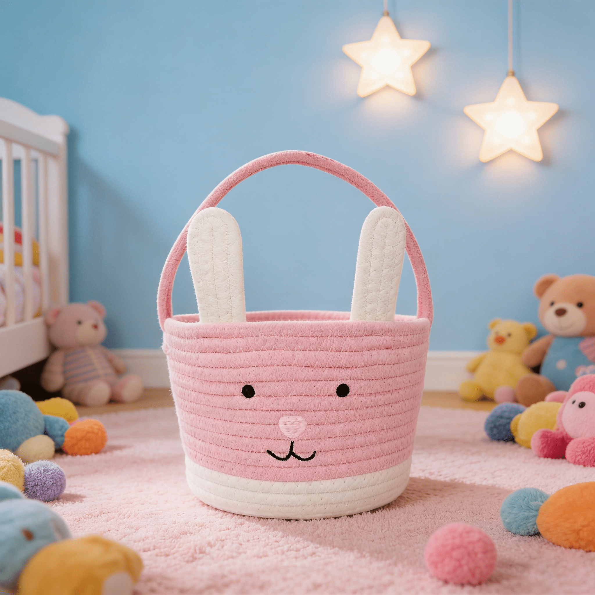 GASTROPOD 2026 New Easter Basket,Easter Bunny Baskets with Handle,Baby Gift Baskets,Egg Buckets Gifts Tote Bags Egg Hunt Basket for Kids,Boys,Girls,Toddler,Babies,Infant (Pink+White)