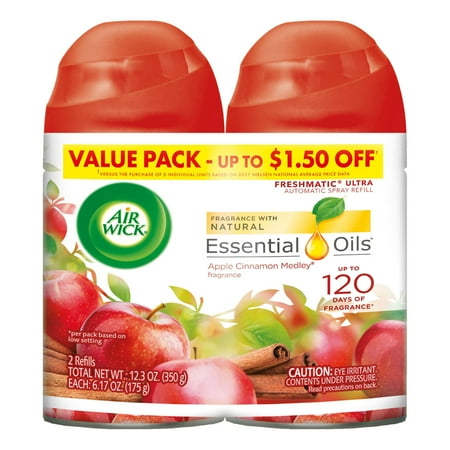Air Wick Freshmatic 2 Refills Automatic Spray, Apple Cinnamon Medley, (2X6.17oz), Air Freshener