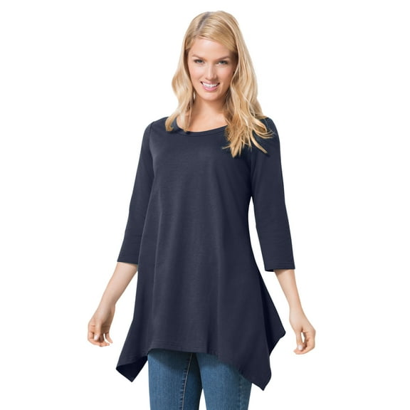 Woman Within Plus Size French Terry Handkerchief Hem Tunic