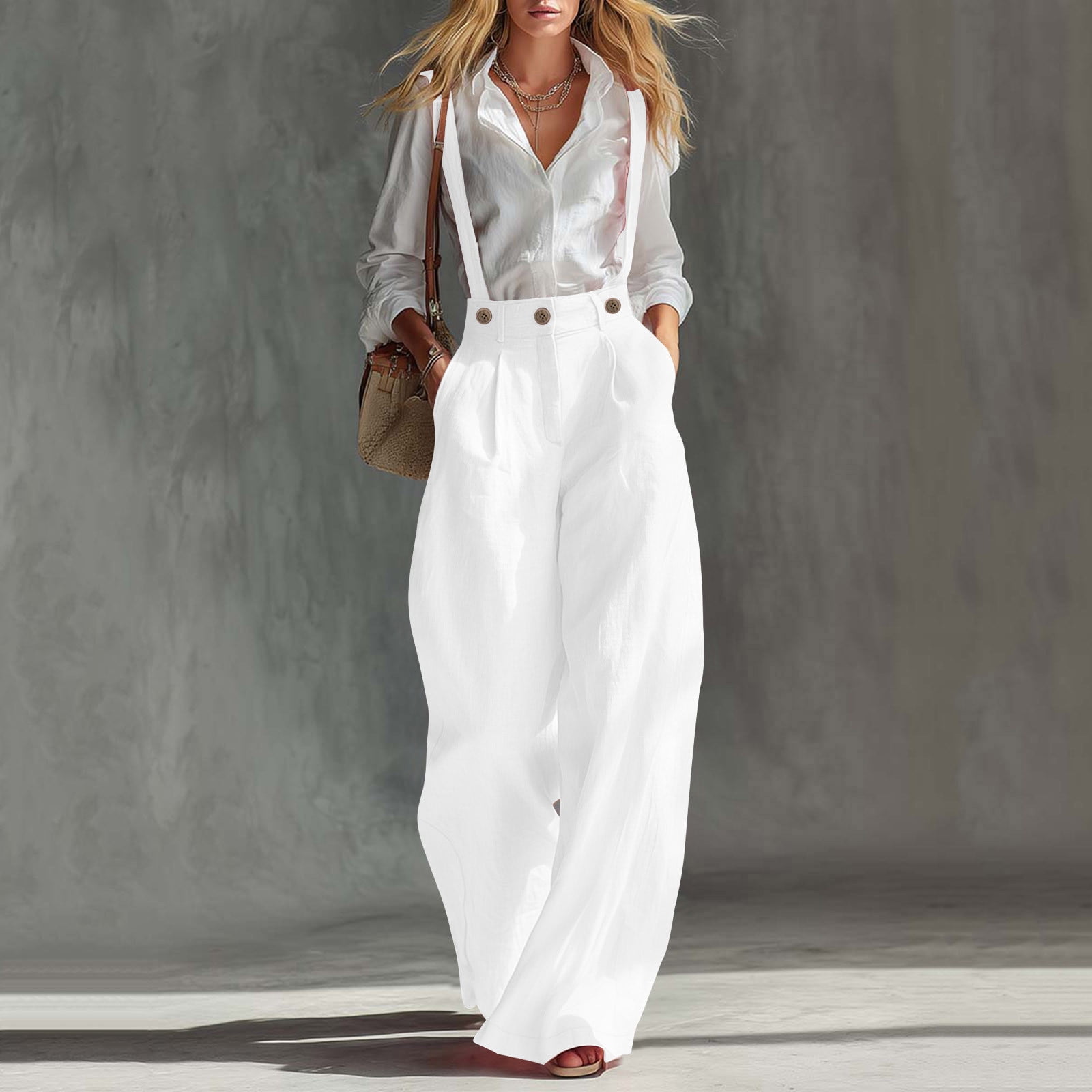 GUACER Women's Suspender Wide Leg Pants High Waist Adjustable