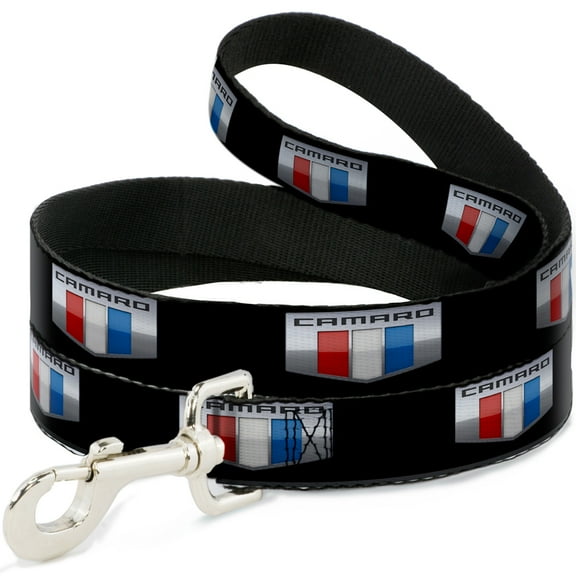 GM General Motors Pet Leash, Dog Leash, Camaro Six Badge Black Silver Red White Blue, 4 Feet Long 1.0 Inch Wide