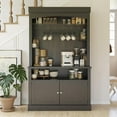 thumbnail image 4 of GarveeHome 72" Tall Coffee Bar Cabinet with LED Lights, Farmhouse Buffet Cabinet with Storage, Kitchen Sideboard with Microwave Stand, Wine Rack, and Glass Shelf for Dining Room, Black, 4 of 8