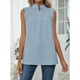 thumbnail image 3 of Gustave Women Summer Mock Neck Tank Tops Casual Ruffle Sleeveless Shirts Chiffon Button Up Blouses Loose Fit Dressy Tunic Tops "Blue, S", 3 of 6