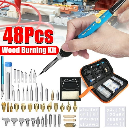 48Pcs 110V 60W Electric Soldering Iron Kit Electronics Adjustable Temperature Soldering Iron, Wood Burning Pen Set Tips Stencil, Soldering