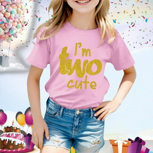 Chandails pour Filles Imprimé T-Shirt à Manches Courtes pour Filles Col Rond Vêtements d'Été pour Tout-Petites T-Shirts pour Filles 3-4 Ans Mode Filles