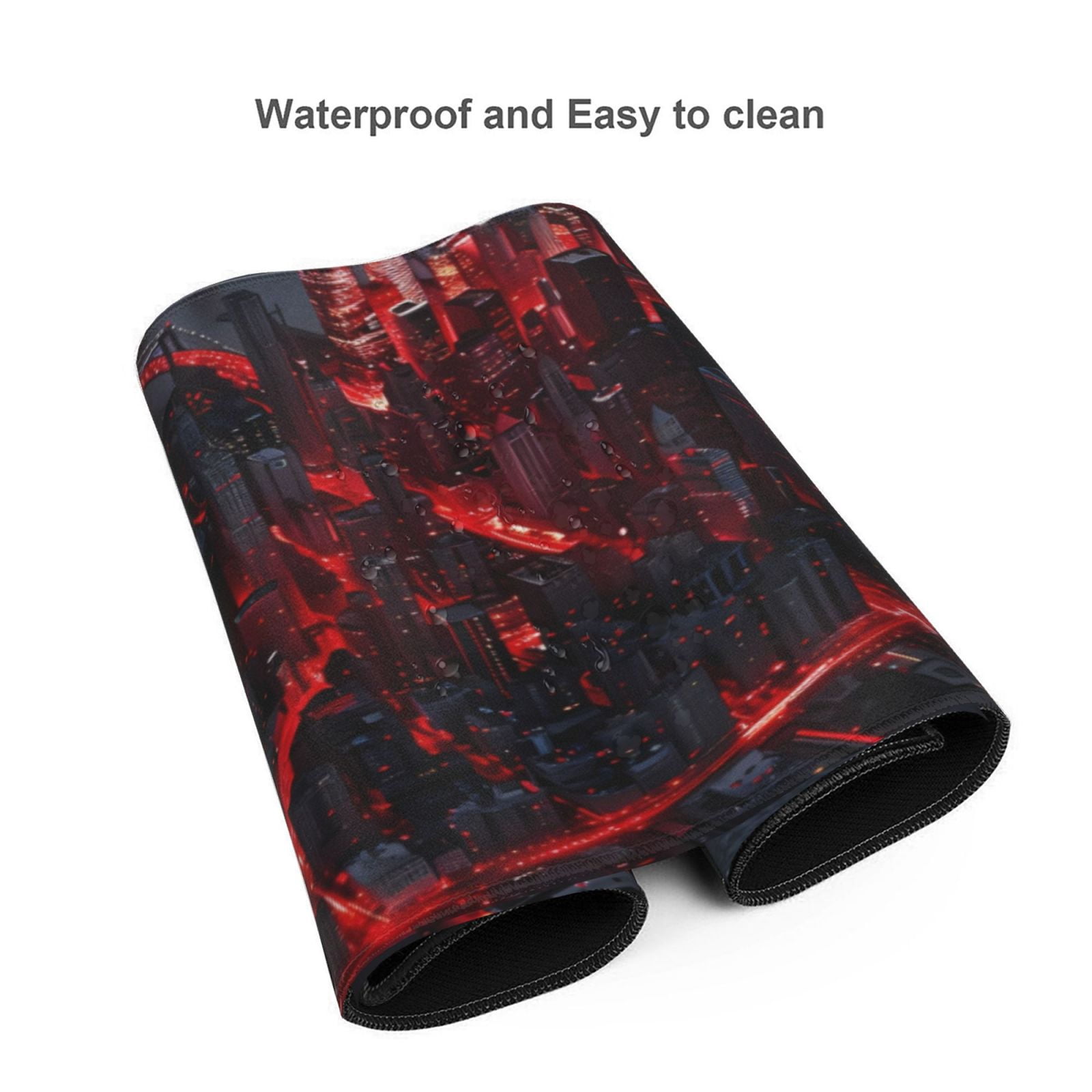 Hirioo Cyberpunk Cityscape Lights for Mouse Pad ,Anti-Slip Base, Durable Stitched Edges, Perfect for Gaming, Office, and Home Use,16x35.5in
