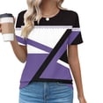thumbnail image 2 of HAPIMO Savings Shirts for Women Crewneck Tee Shirt Casual Comfy Pullover Tops Short Sleeve Teen Grils Fashion Clothes Striped Patchwork Womens Summer Tops Purple L, 2 of 3
