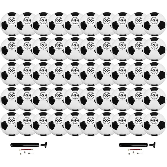 Biggz Premium Classic Soccer Balls with Hand Pumps - Size 3-6, 12, 50 Pack Options (Size 3 (Junior), 50 Pack)