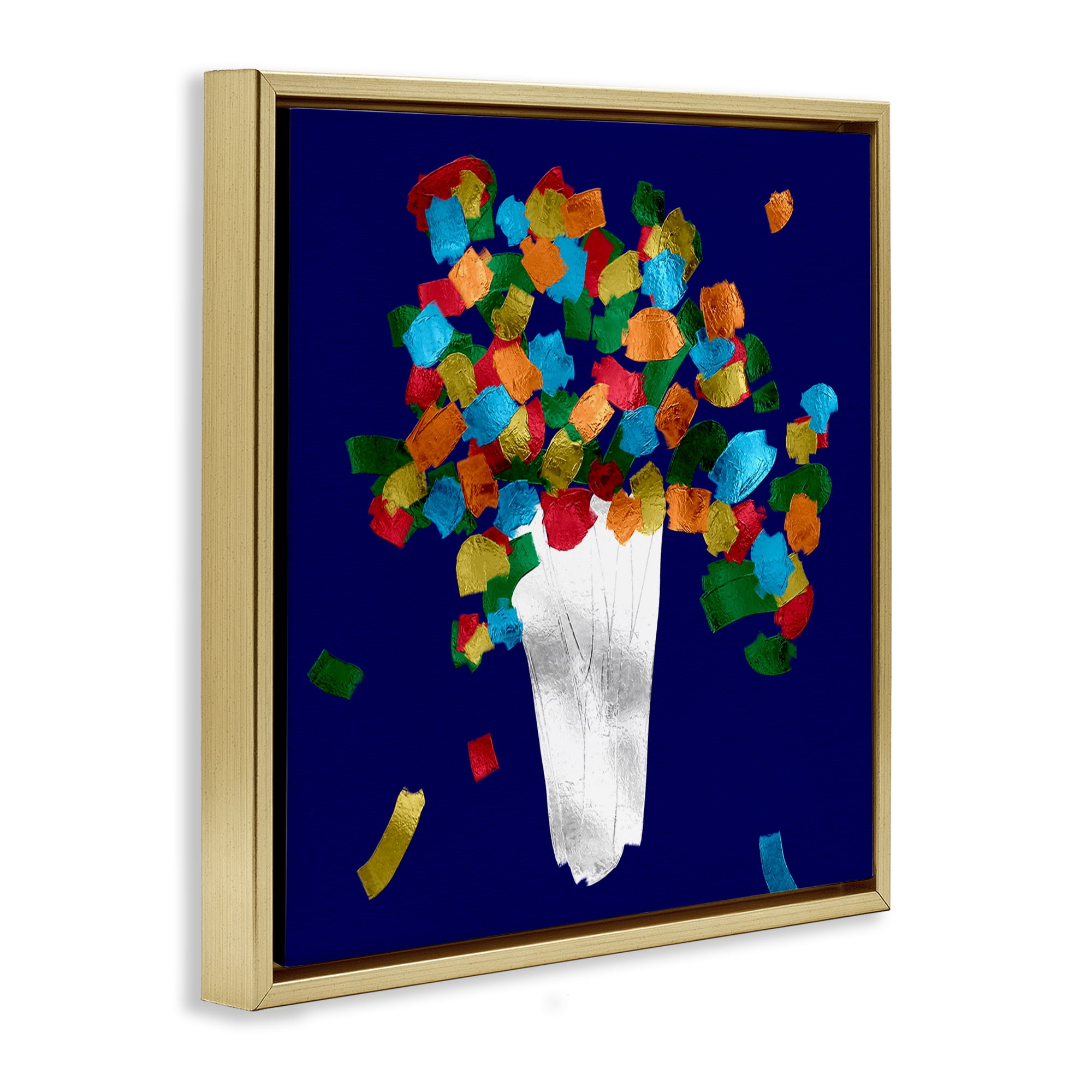 Stupell Industries Abstract Flower Vase Botanical & Floral Painting Gold Floater Framed Canvas Art Print Wall Art, 18 x 18