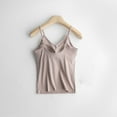 thumbnail image 4 of WTXUE Tank Tops Sleeveless, Scoop Neck Cotton Spaghetti Straps Women's with Bra Pads Bra One Vest Camisole Top Solid | Casual for Women Khaki L, 4 of 8