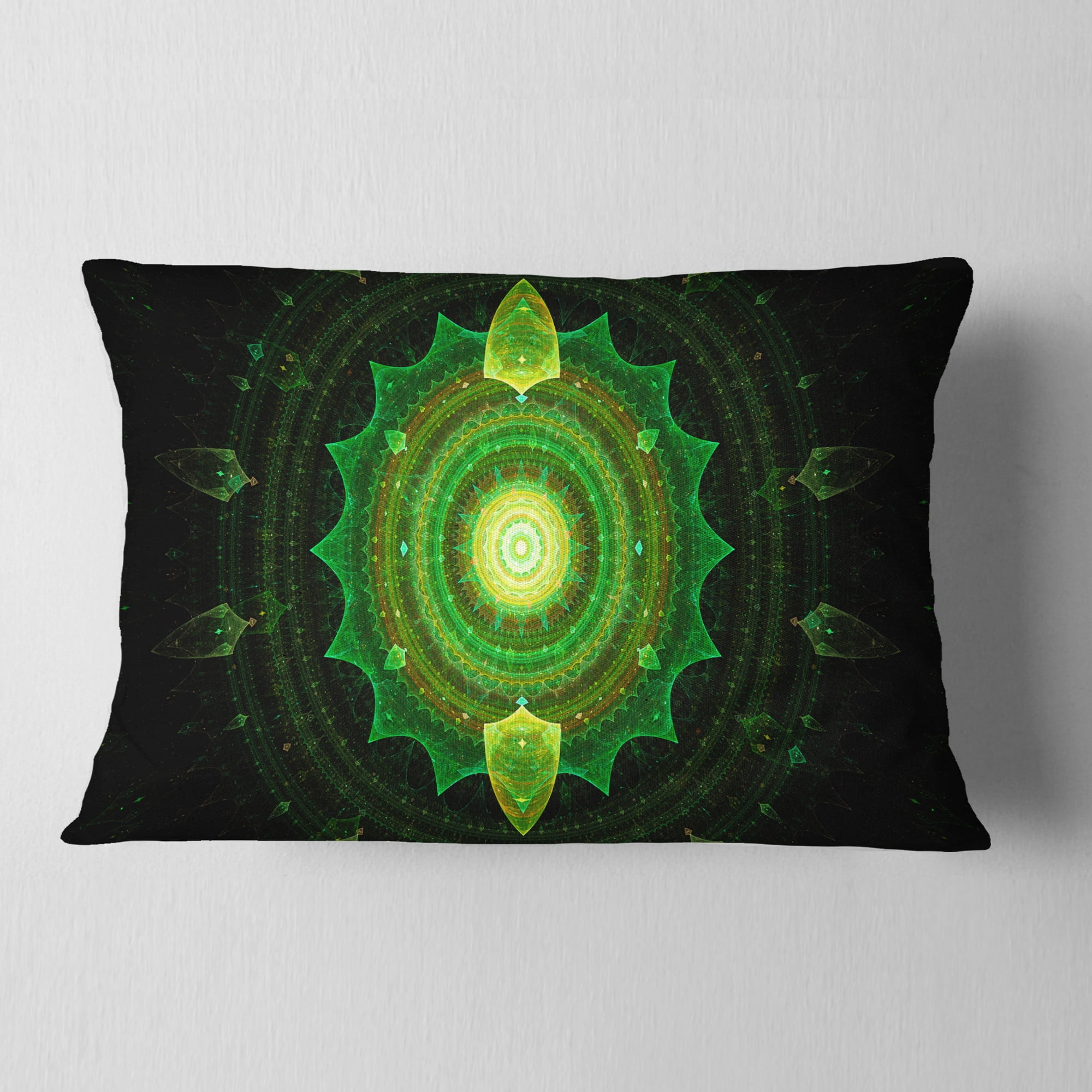Designart Cabalistic Green Fractal Sphere - Abstract Throw Pillow - 12x20