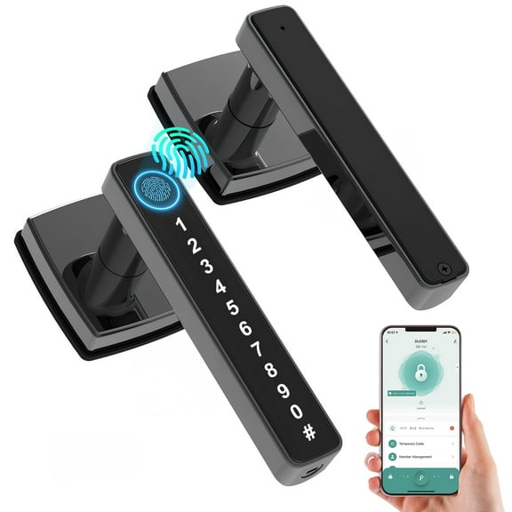 Smart Door Lock, Mutak 5-in-1 Keyless Entry Door Lock with Handle, Fingerprint Door Lock with APP, Smart Door Knob with Key for Home Bedroom