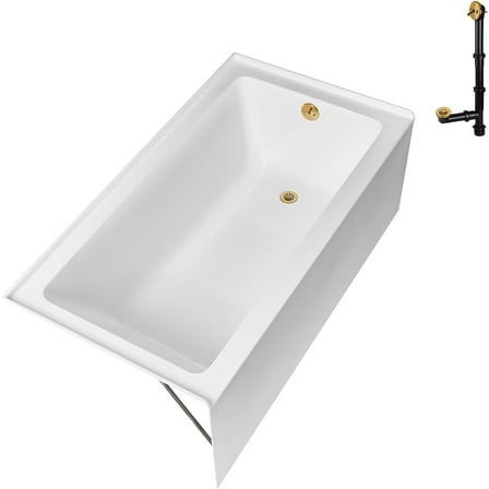 Streamline GA-304-10-BGL 60 in. x 30 in. Acrylic Right-Hand Drain Alcove Bathtub in Glossy White With External Drain in Brushed Gold
