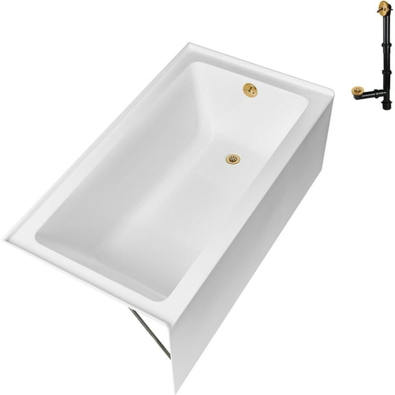 Streamline GA-304-10-BGL 60 in. x 30 in. Acrylic Right-Hand Drain Alcove Bathtub in Glossy White With External Drain in Brushed Gold