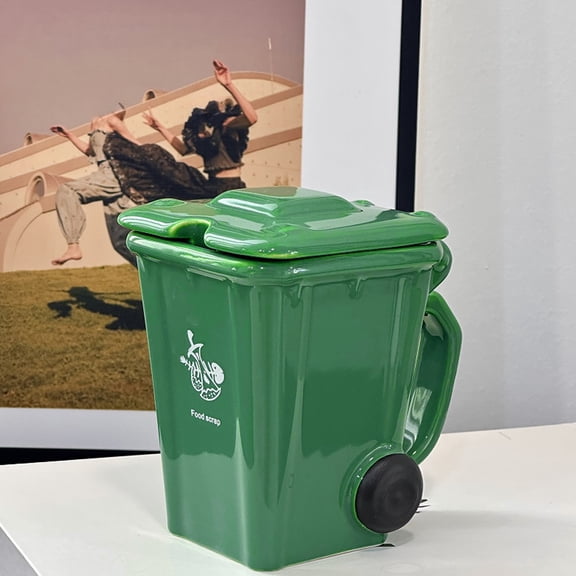 3D Mugs, Funny Recycling Bin Coffee Mug, Ceramic Trash Can Shaped Mug with Lid, Novelty Cups for Office, Coworkers, Home Desk, Daily Use Water Tea Coffee Cup, Creative Gifts