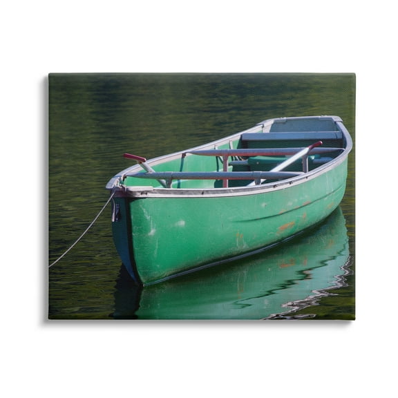 Stupell Industries Green Rowboat Canoe Floating Lake Dock Photography Photograph Gallery Wrapped Canvas Print Wall Art, Design by Daphne Polselli