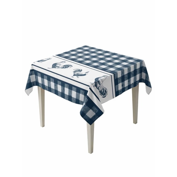 Farmhouse Blue Plaid Suqare Tablecloth - 60 x 60 Inch, Vintage Country Cock Checkered Waterproof & StainResistant Tablecloth, Washable Oil-proof Table Cover for Dining/Party/Wedding/Camping/Buffet